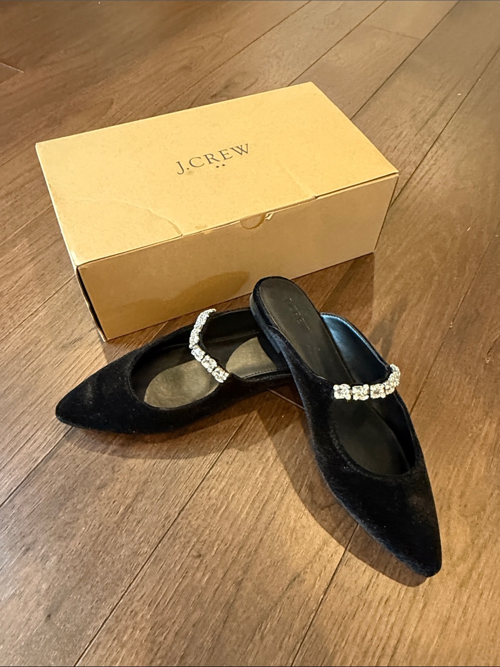 J. Crew Black Velvet Pointed Rhinestone Mules Size 9.5 - C68